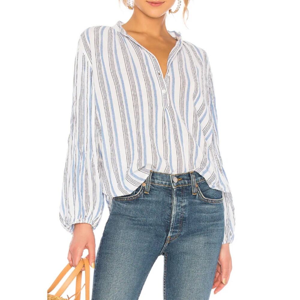 Apiece Apart Top Bravo Pintuck Blouse Seaside Striped Coastal Boho Chic Beachy